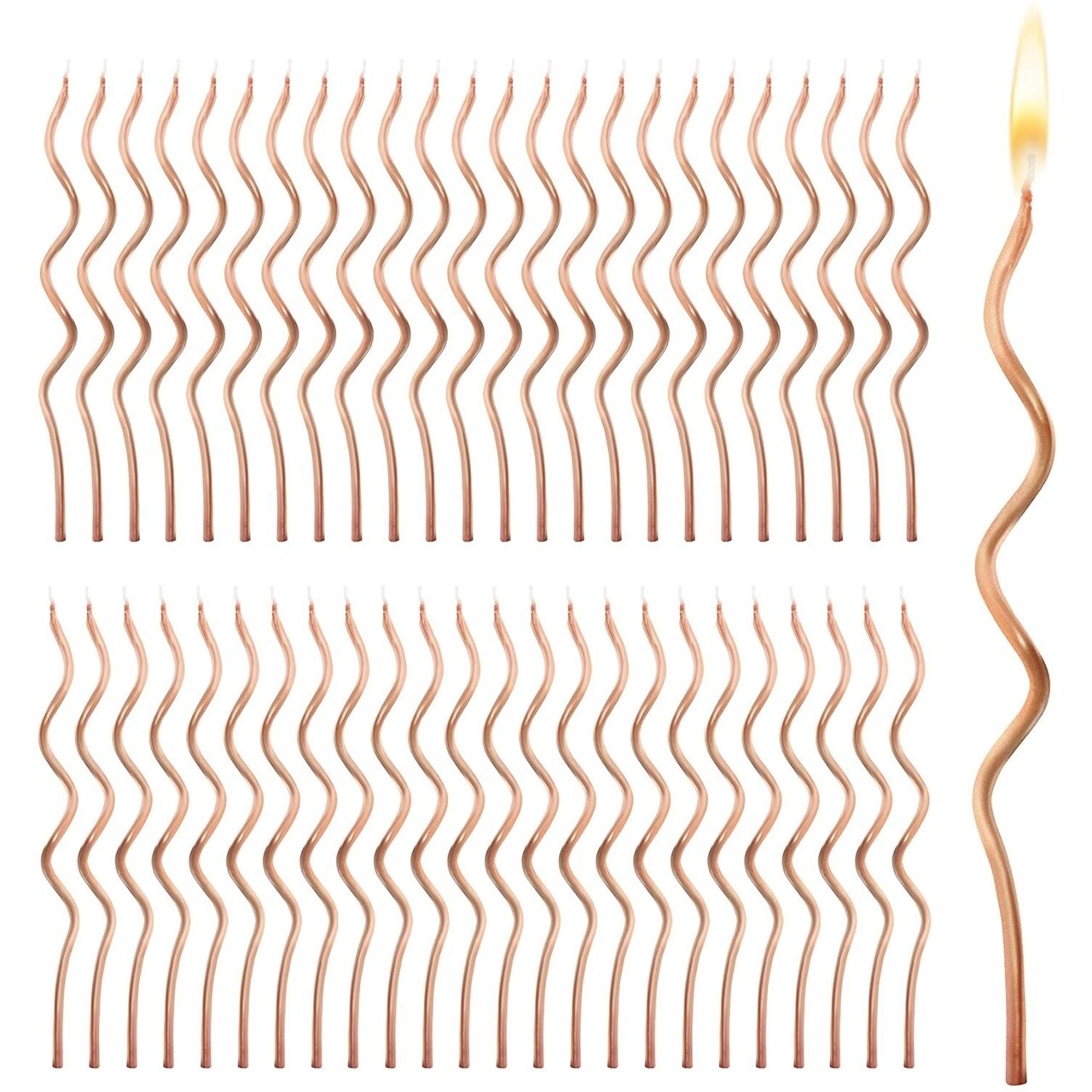 Metallic Rose Gold Swirl Birthday Cake Candles (5 In, 48 Pack)
